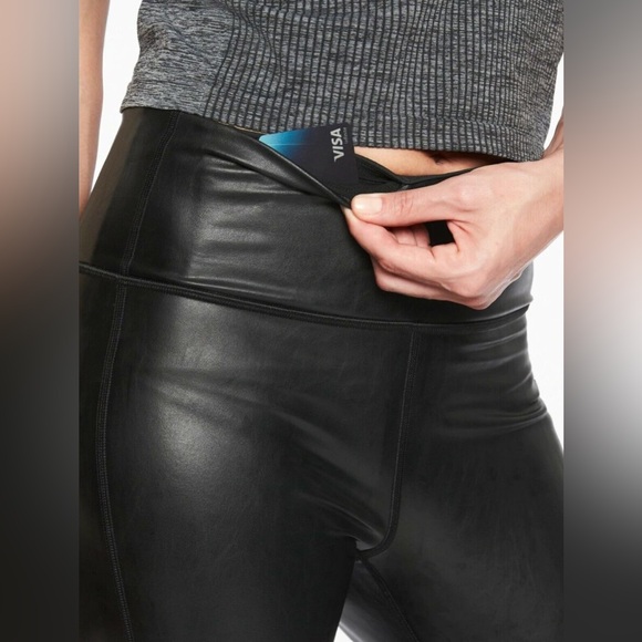 athleta vegan all over gleam tight stretchy leggings in black medium - Picture 3 of 8